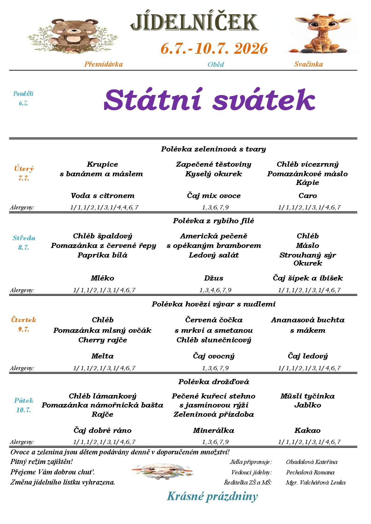 Jídelníček 6.7. - 10.7. 2026